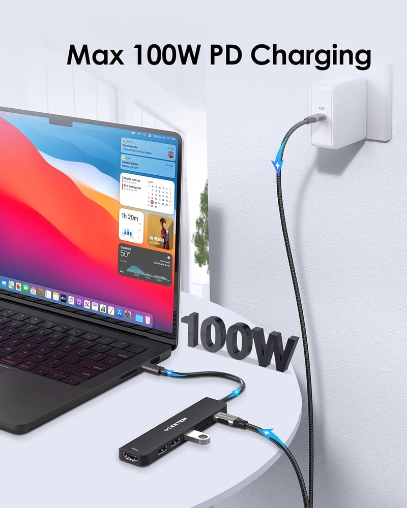 Lention USB C Hub with 100W Charging, 4K@60Hz HDMI, Dual Card Reader, USB 3.0 & 2.0 Compatible 2025-2016 MacBook Pro, New Mac Air/Surface, Chromebook, More, Stable Driver Adapter (CB-CE18p.Black) - Image 5